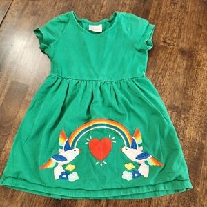 Hanna Anderssen Girls Applique Art Dress, Greeb Rainbow Dove, SIZE 4 (100)